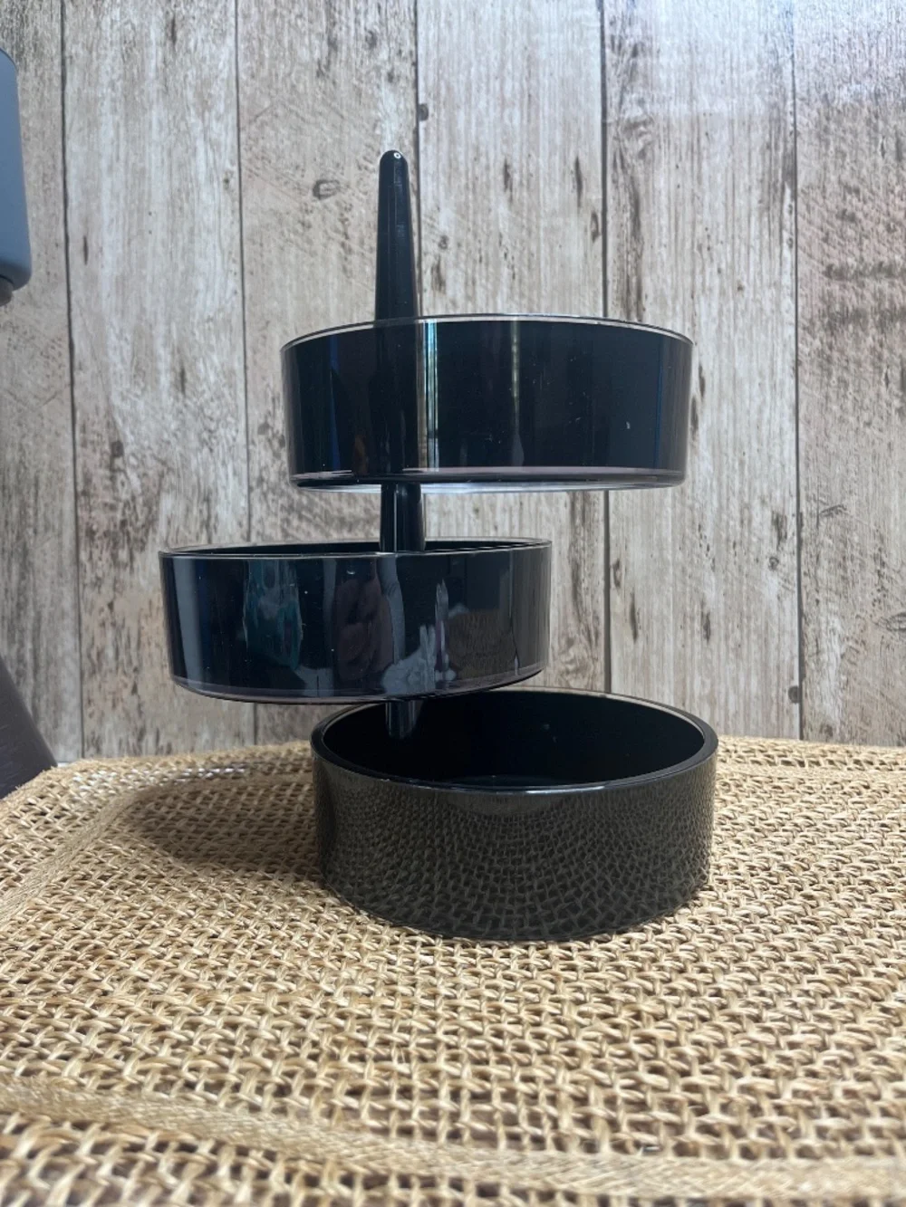 Vintage Black 3-Tier Rotating Organizer Carousel Desk Storage Caddy 9.25”